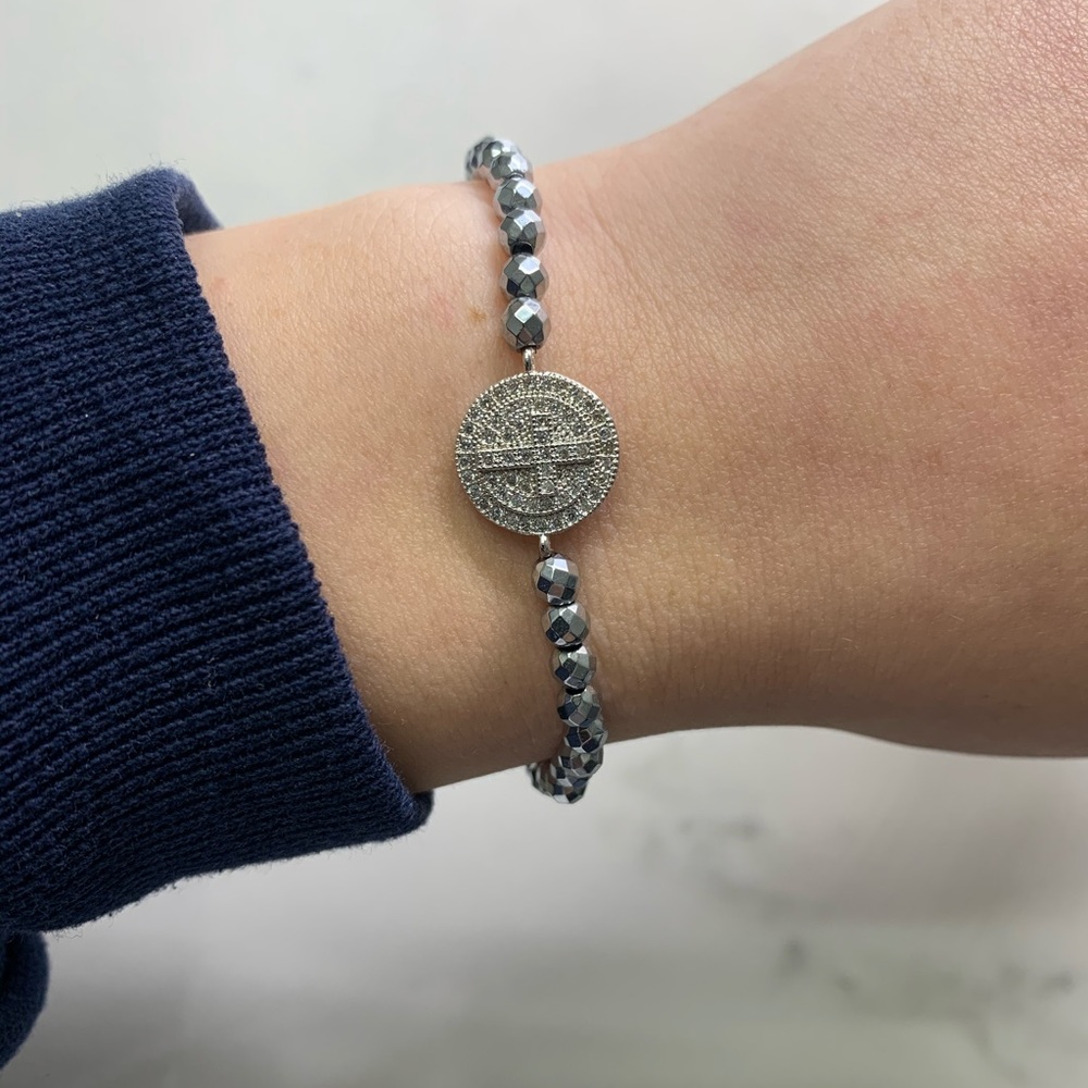 Silver stainless steel beaded cross bracelet